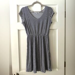 The Vanity Room Striped Short Sleeve V-Neck Mini Dress